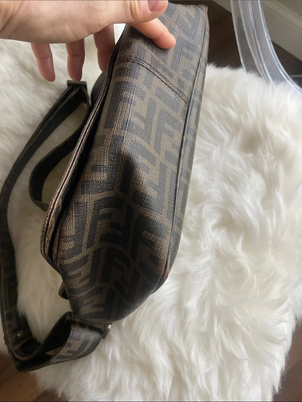 Fendi Brown FF Logo Crossbody Messenger Bag